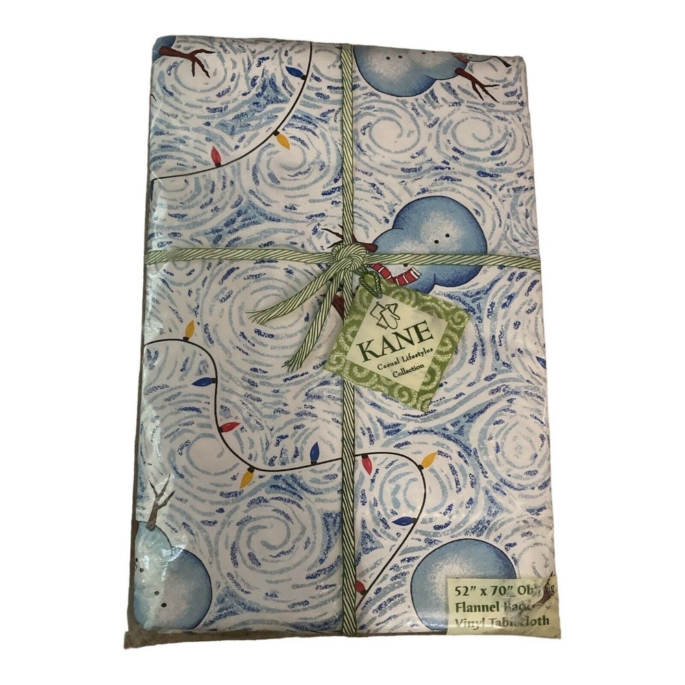 Kane Snowman Christmas Winter 52" X 70" Oblong Flannel Back Vinyl Tablecloth New